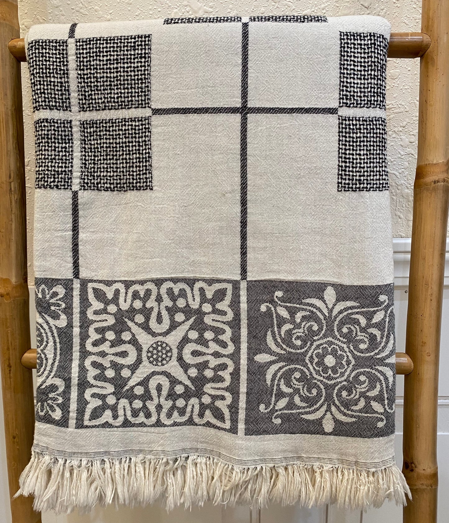 Highgrove - Throw Blanket - 100% Cotton - 51" X 67" - Sevila Black / Charcoal