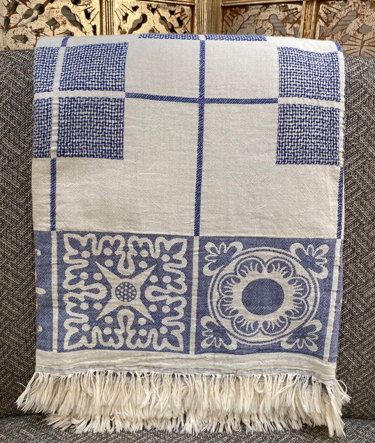 Highgrove - Throw Blanket - 100% Cotton - 51X67 - Sevila Blue