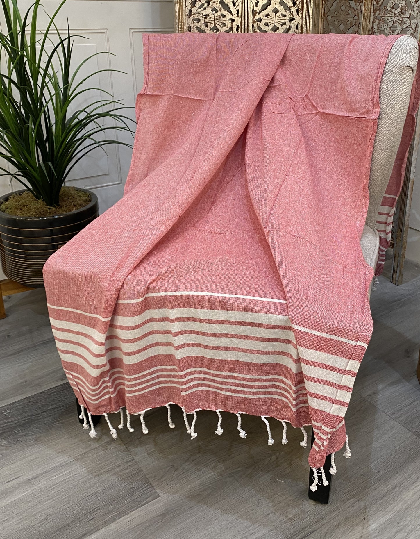 Highgrove - Throw Blanket - Cancun - Red  - 100% Cotton - 76" x 35" Lightweight