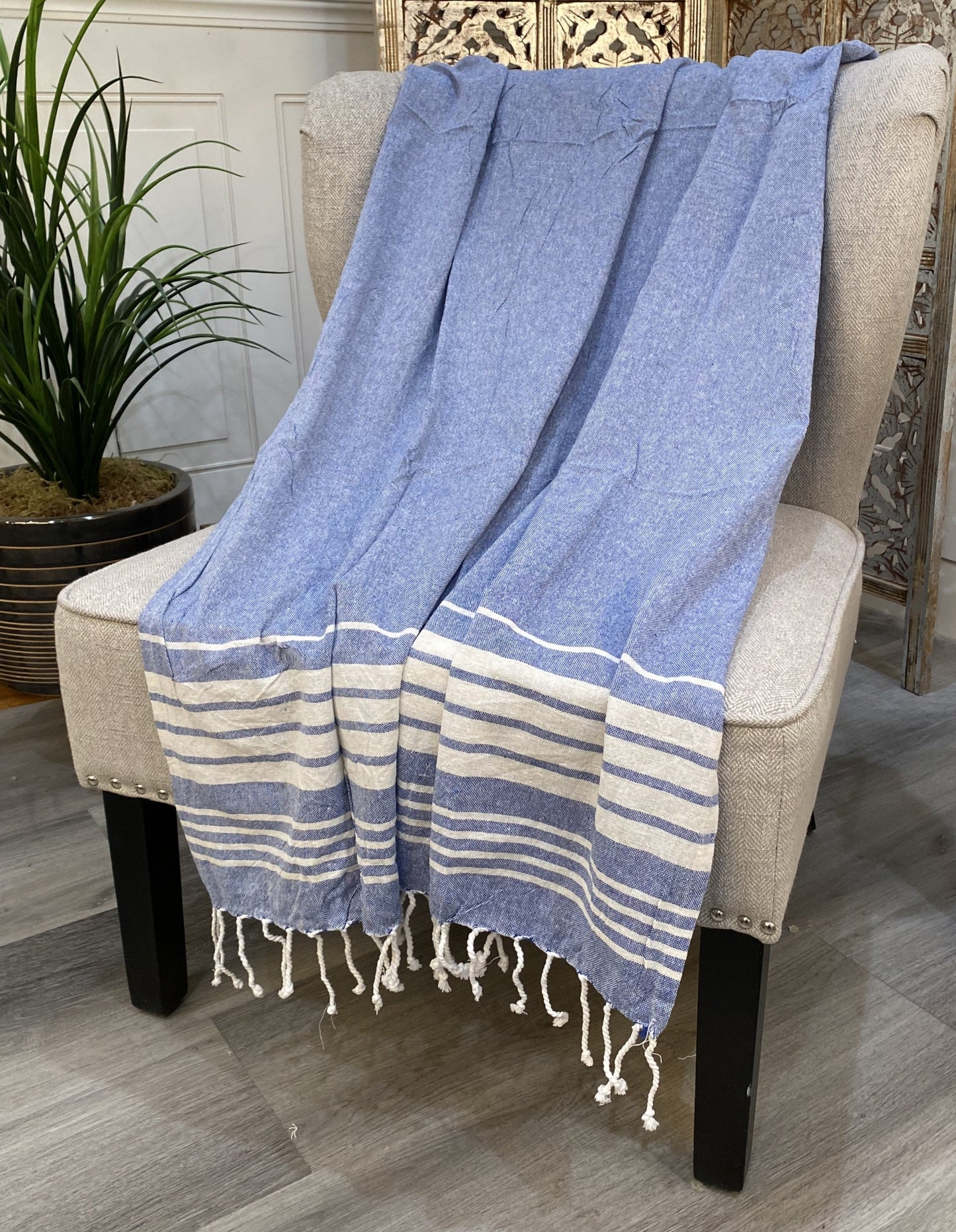 Highgrove - Throw Blanket - Cancun - Blue - 100% Cotton - 76" x 35" Lightweight