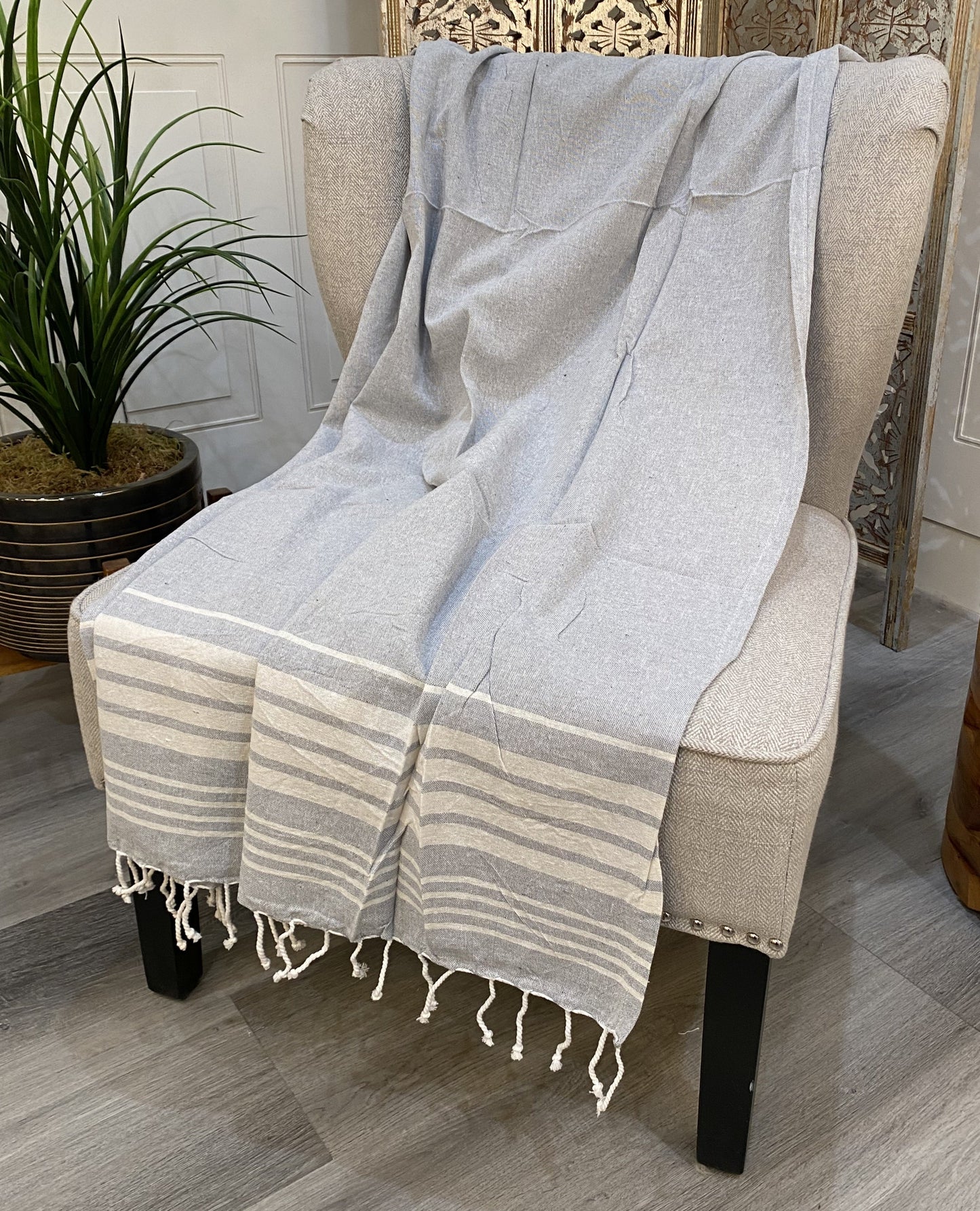 Highgrove - Throw Blanket - Cancun - Grey - 100% Cotton - 76" x 35" Lightweight