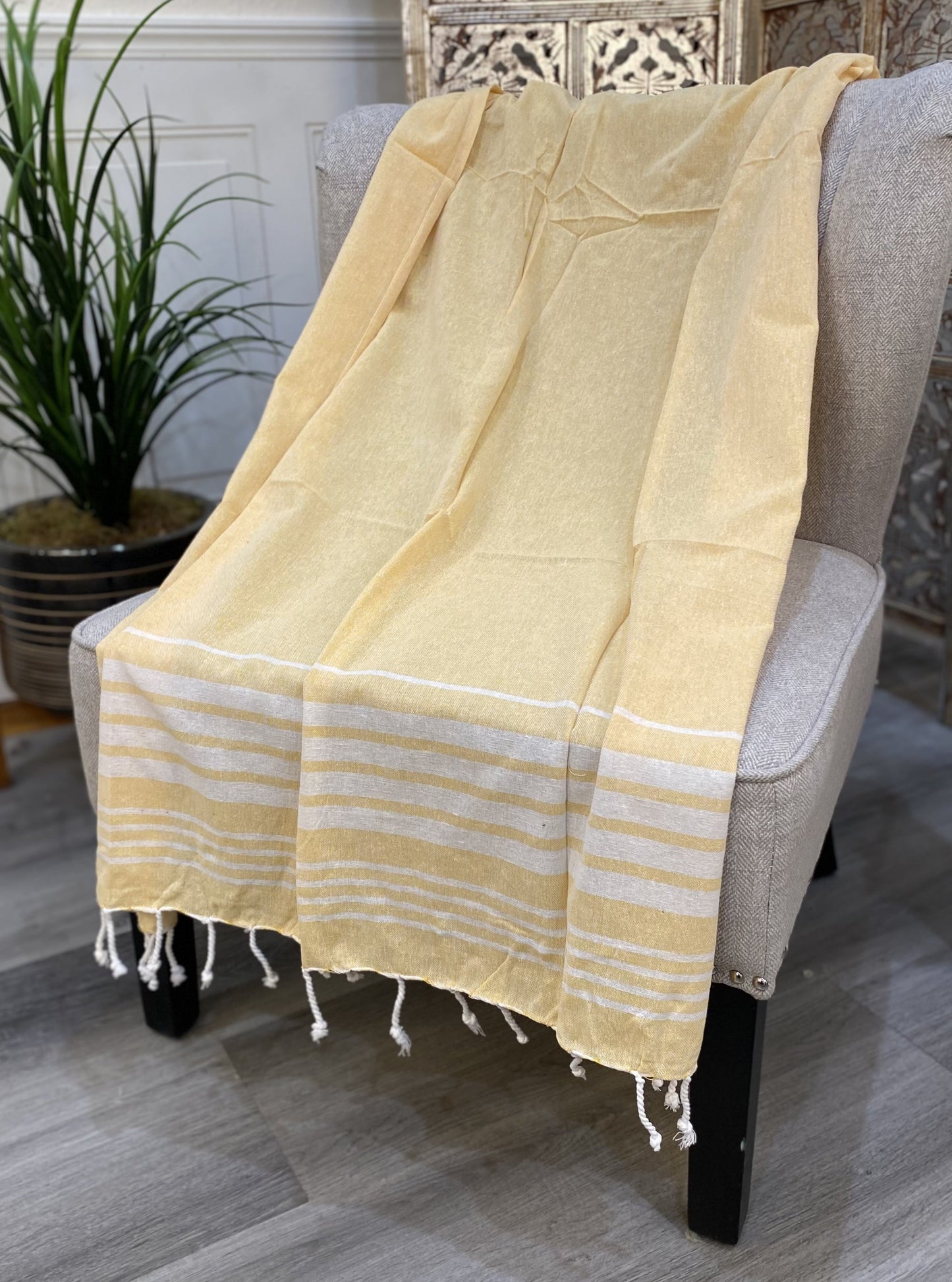 Highgrove - Throw Blanket - Cancun - Yellow - 100% Cotton - 76" x 35" Lightweight