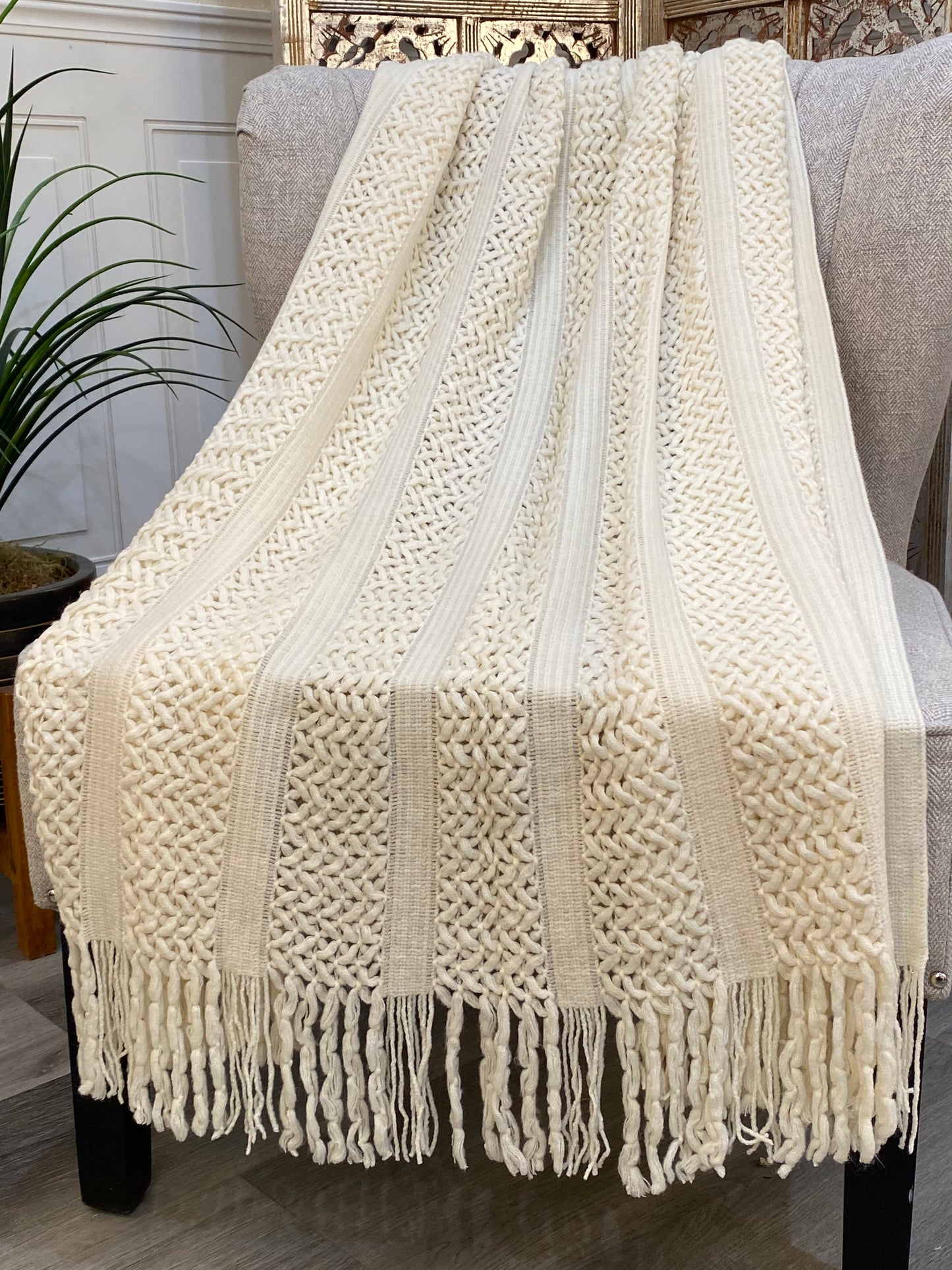 Highgrove - Throw Blanket - Acrylic 60" X 50" Cantal Collection - Cream