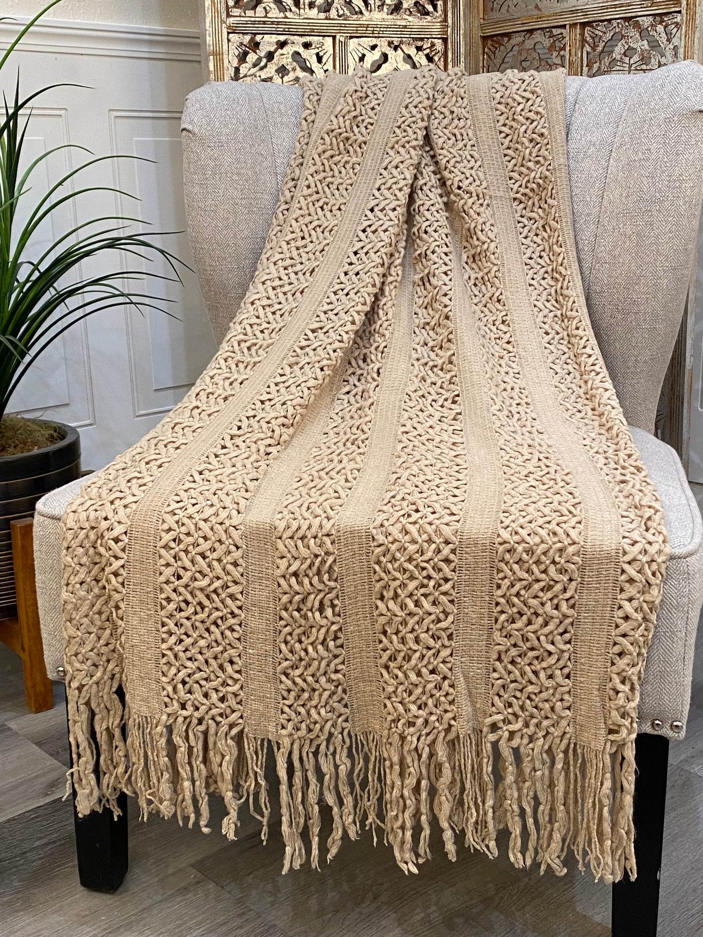 Highgrove - Throw Blanket - Acrylic 60" X 50" Cantal Collection - Latte