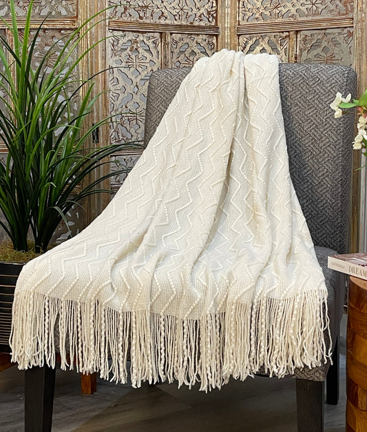 Highgrove - Throw Blanket - Acrylic 60" X 50" Fossano Collection - Cream