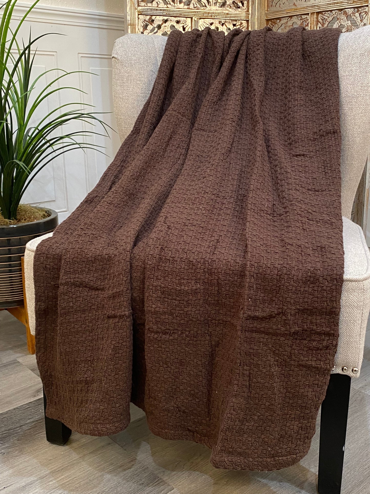 Highgrove - Throw Blanket - Laguna Brown - 100% Cotton - 60" x 50" Waffle weave