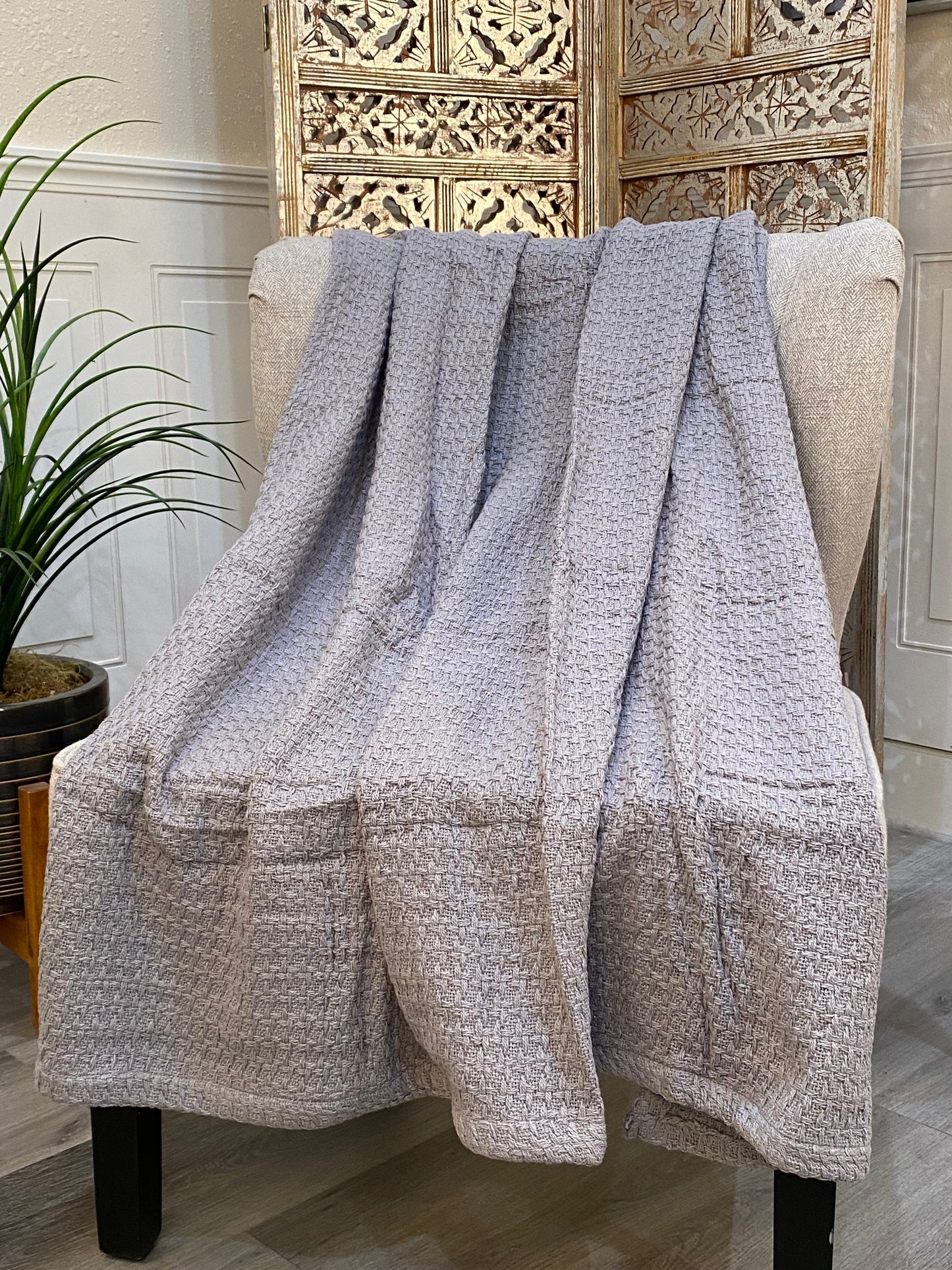 Highgrove - Throw Blanket - 100% Cotton - Laguna Gray - 60" x 50" Waffle weave