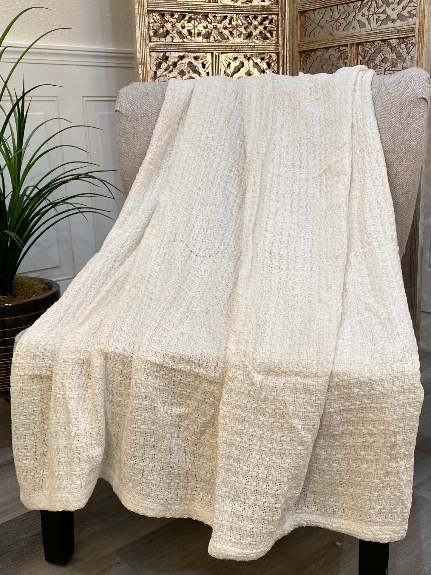 Highgrove - Throw Blanket - Laguna Ivory - 100% Cotton - 60" x 50" Waffle weave