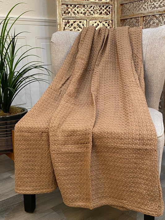 Highgrove - Throw Blanket - Laguna Taupe - 100% Cotton - 60" x 50" Waffle weave