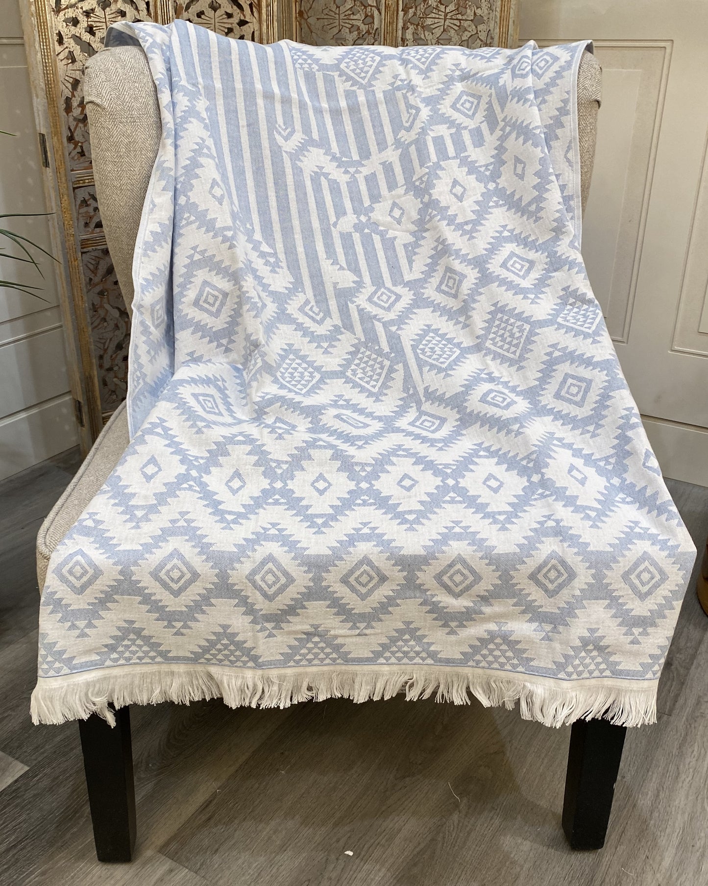 Highgrove - Throw Blanket - 100% Cotton - 67"x36" Paros Blue Lightweight