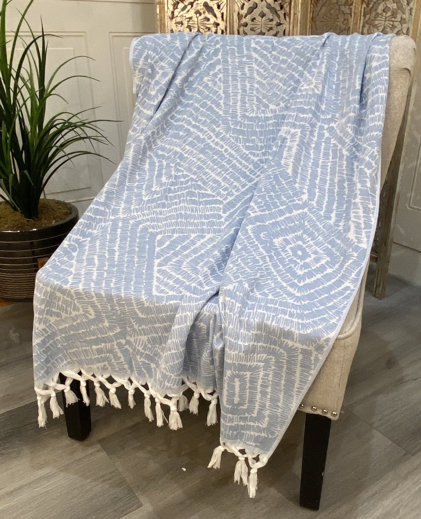 Highgrove - Throw Blanket - 100% Cotton - 67"x36" Patmos Blue Lightweight