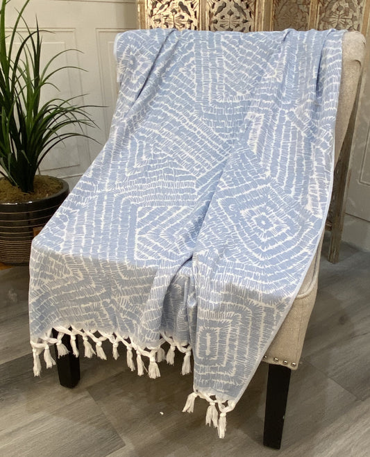 Highgrove - Throw Blanket - 100% Cotton - 67"x36" Patmos Blue Lightweight