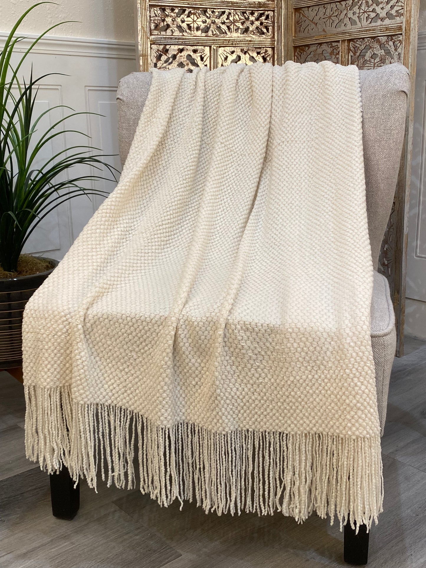 Highgrove - Throw Blanket - Acrylic 60" X 50" Picardy Collection - Cream