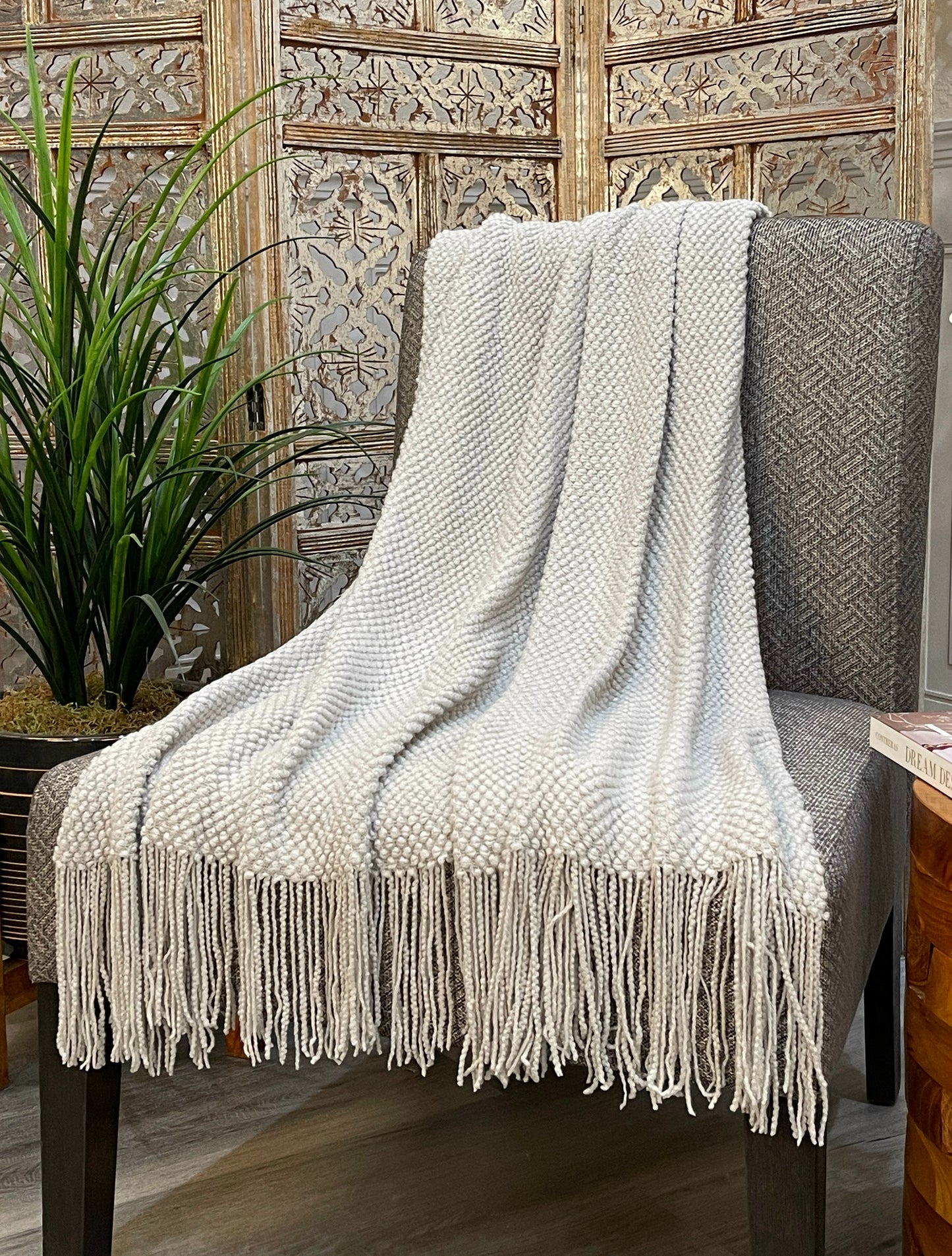 Highgrove - Throw Blanket - Acrylic 60" X 50" Picardy Collection - Light Grey