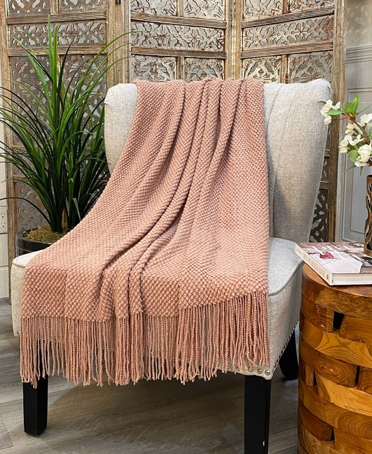 Highgrove - Throw Blanket - Acrylic 60" X 50" Picardy Collection - Maple Pink