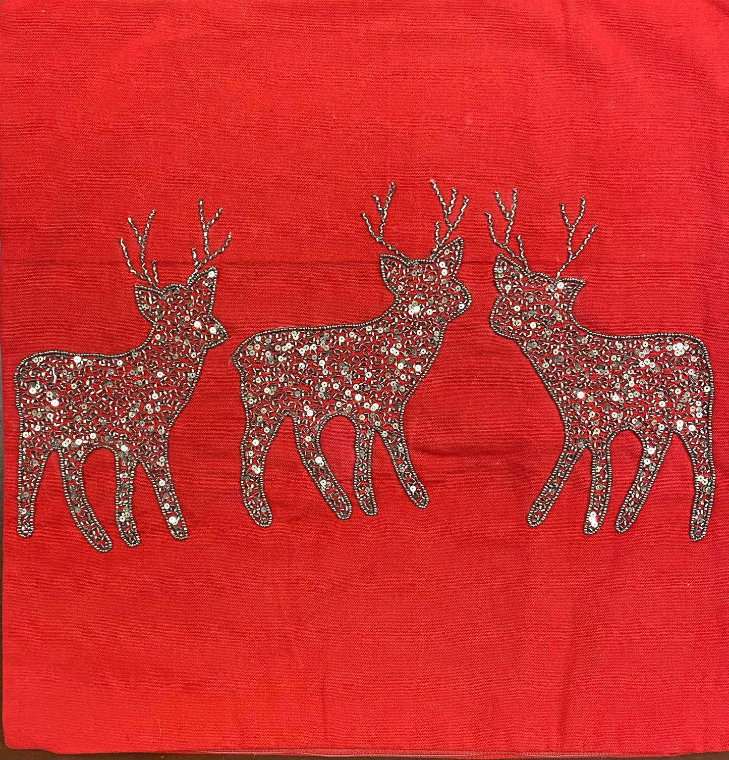 Decorative Pillow - Cover Only - Red with Deer with Bead - 20" x 20"