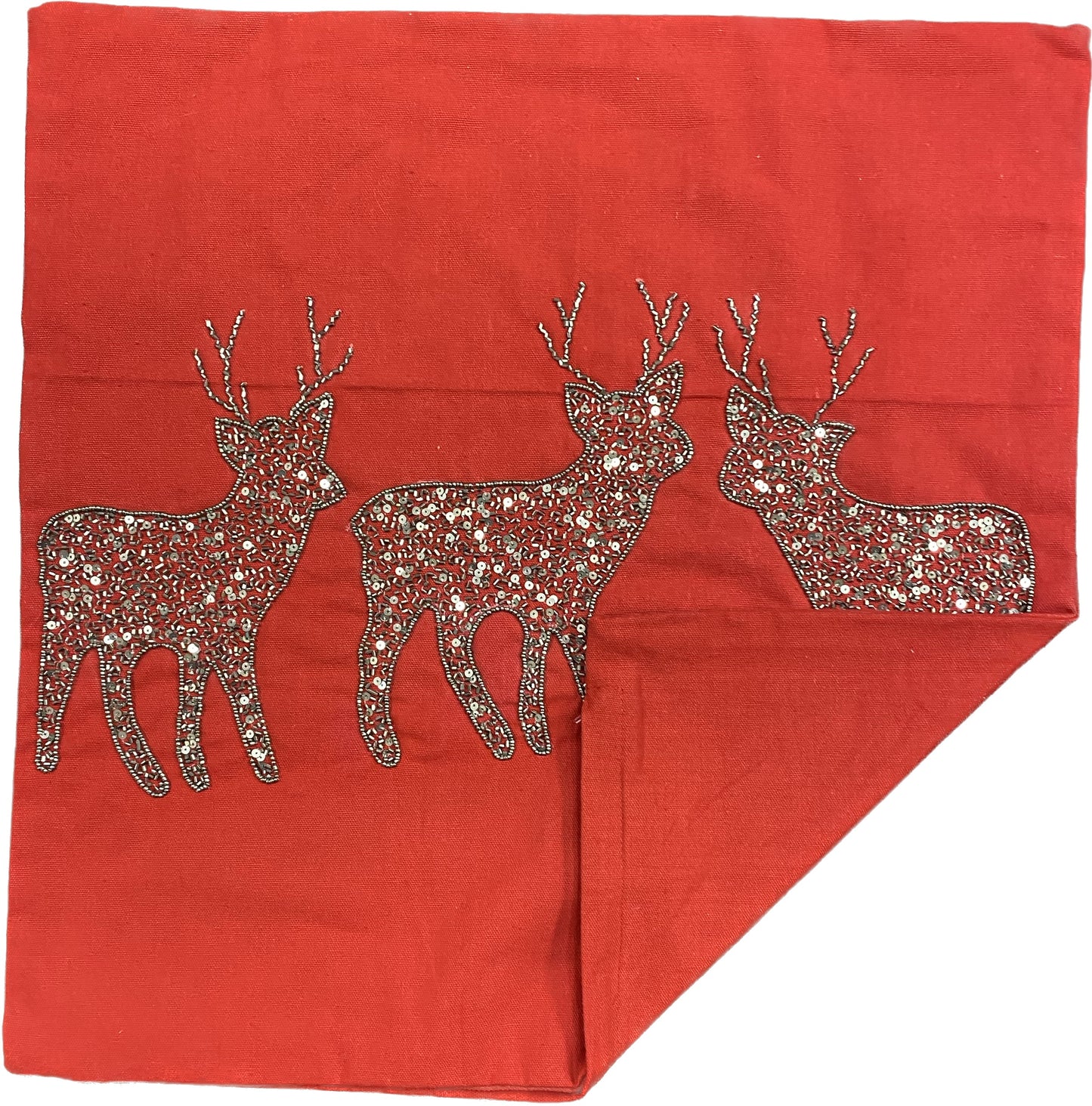 Decorative Pillow - Cover Only - Red with Deer with Bead - 20" x 20"