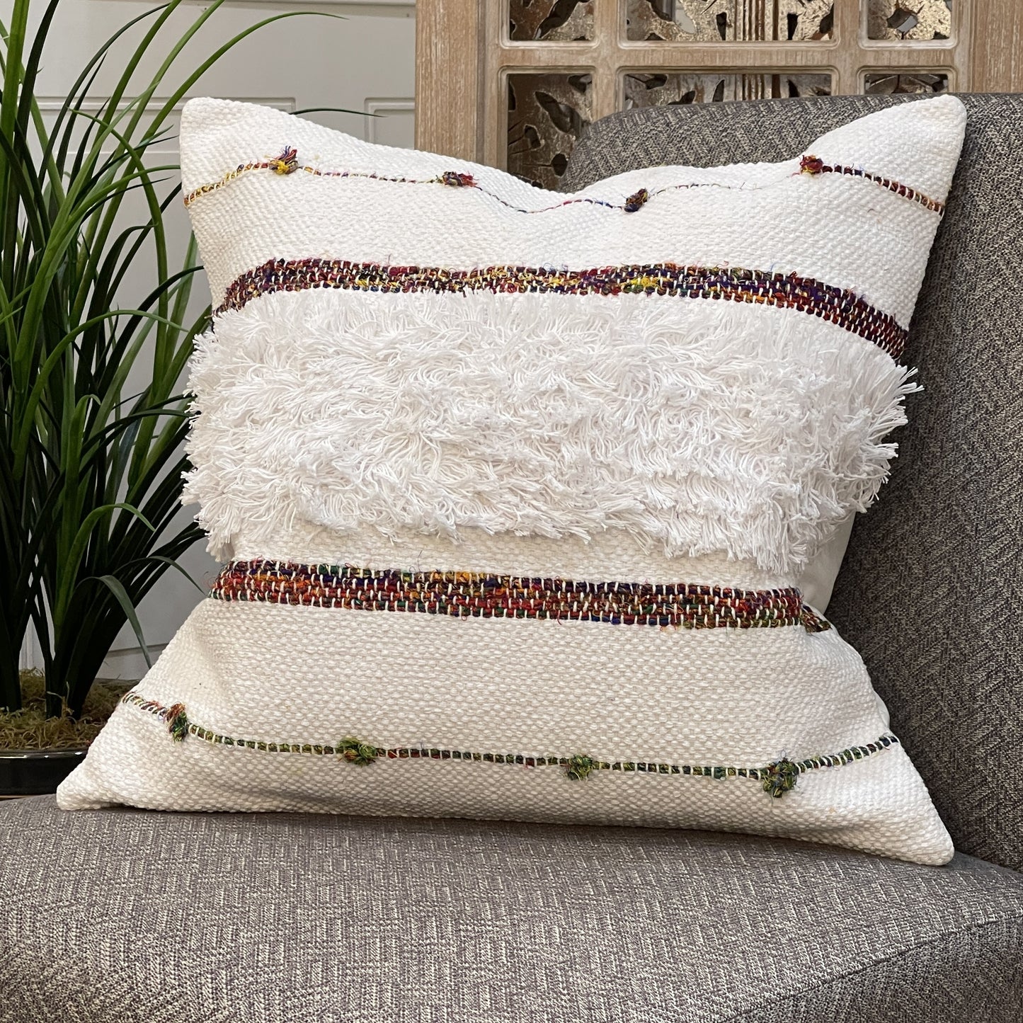 Decorative Pillow - Cover Only - Tassel Crossing - 20" x 20" - 100% Cotton