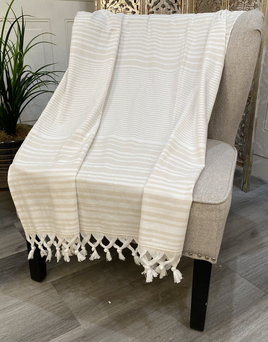 Highgrove - Throw Blanket - 100% Cotton - 67"x36" Samos Beige Lightweight