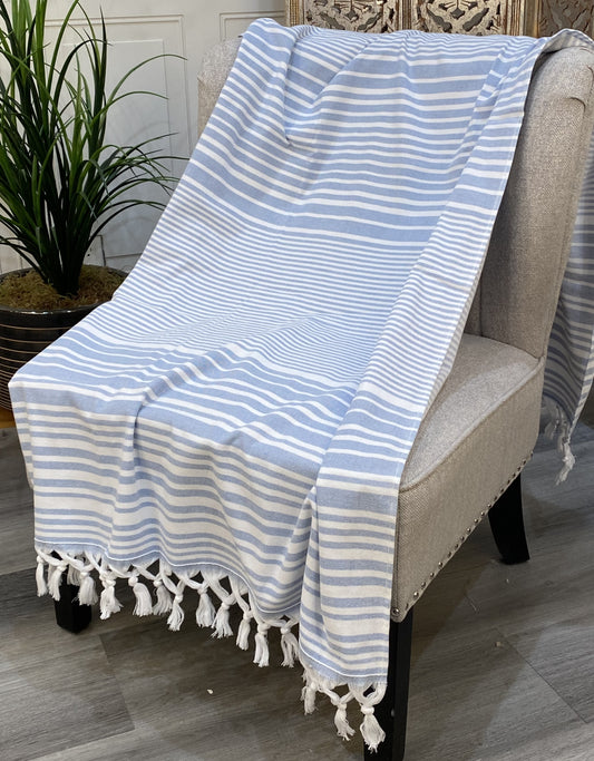 Highgrove - Throw Blanket - 100% Cotton - 67"x36" Samos Blue Lightweight