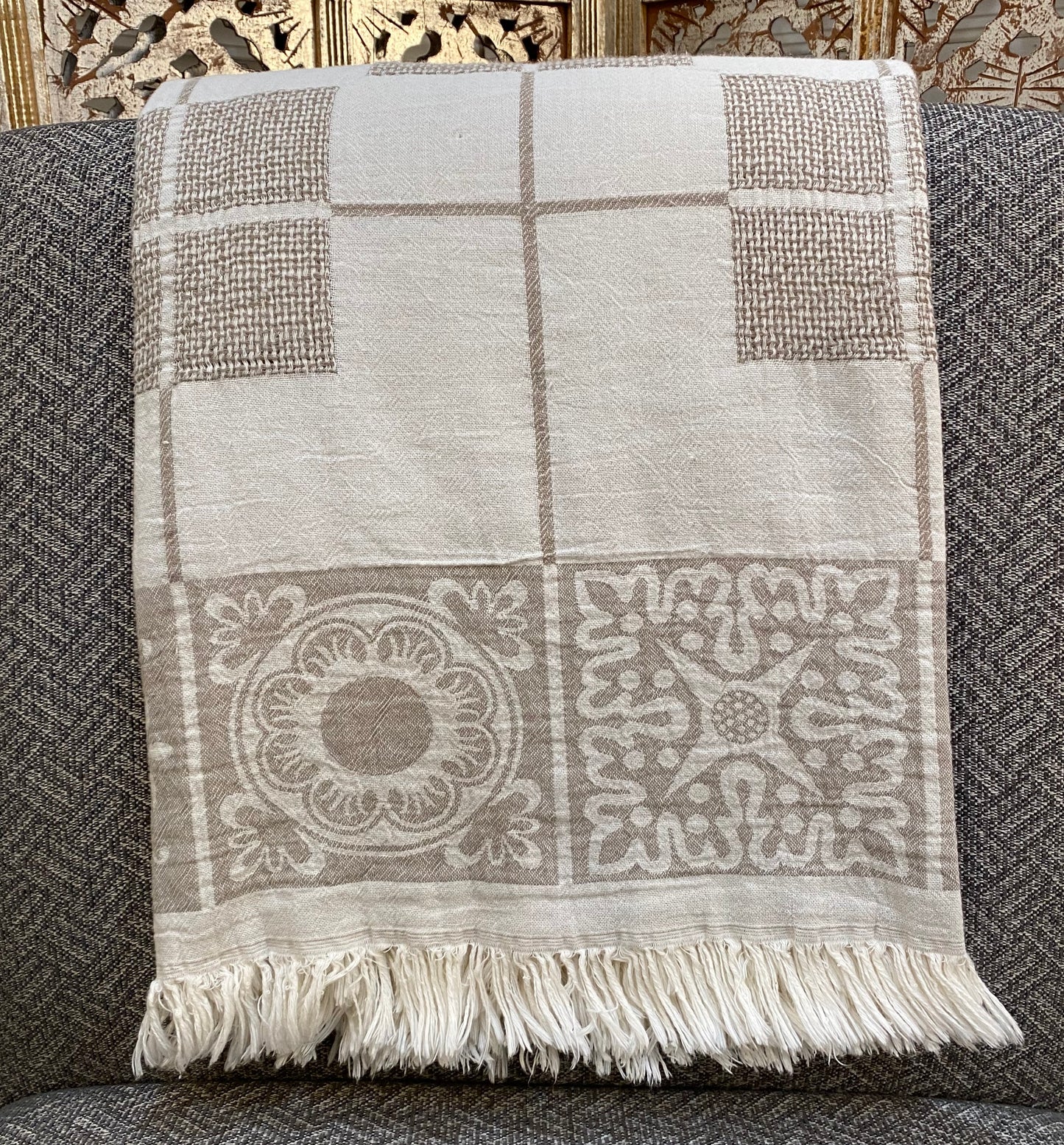 Highgrove - Throw Blanket - 100% Cotton - 51X67 - Sevila Beige