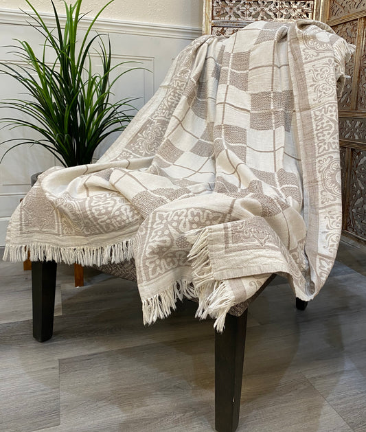 Highgrove - Throw Blanket - 100% Cotton - 51X67 - Sevila Beige