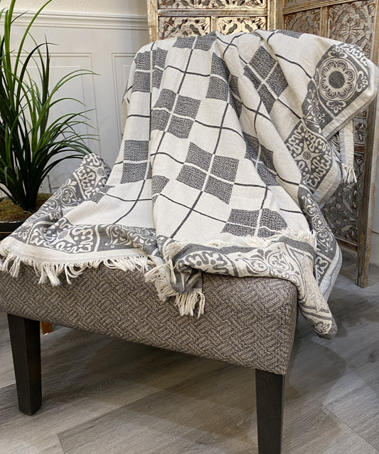 Highgrove - Throw Blanket - 100% Cotton - 51" X 67" - Sevila Black / Charcoal