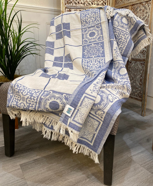 Highgrove - Throw Blanket - 100% Cotton - 51X67 - Sevila Blue