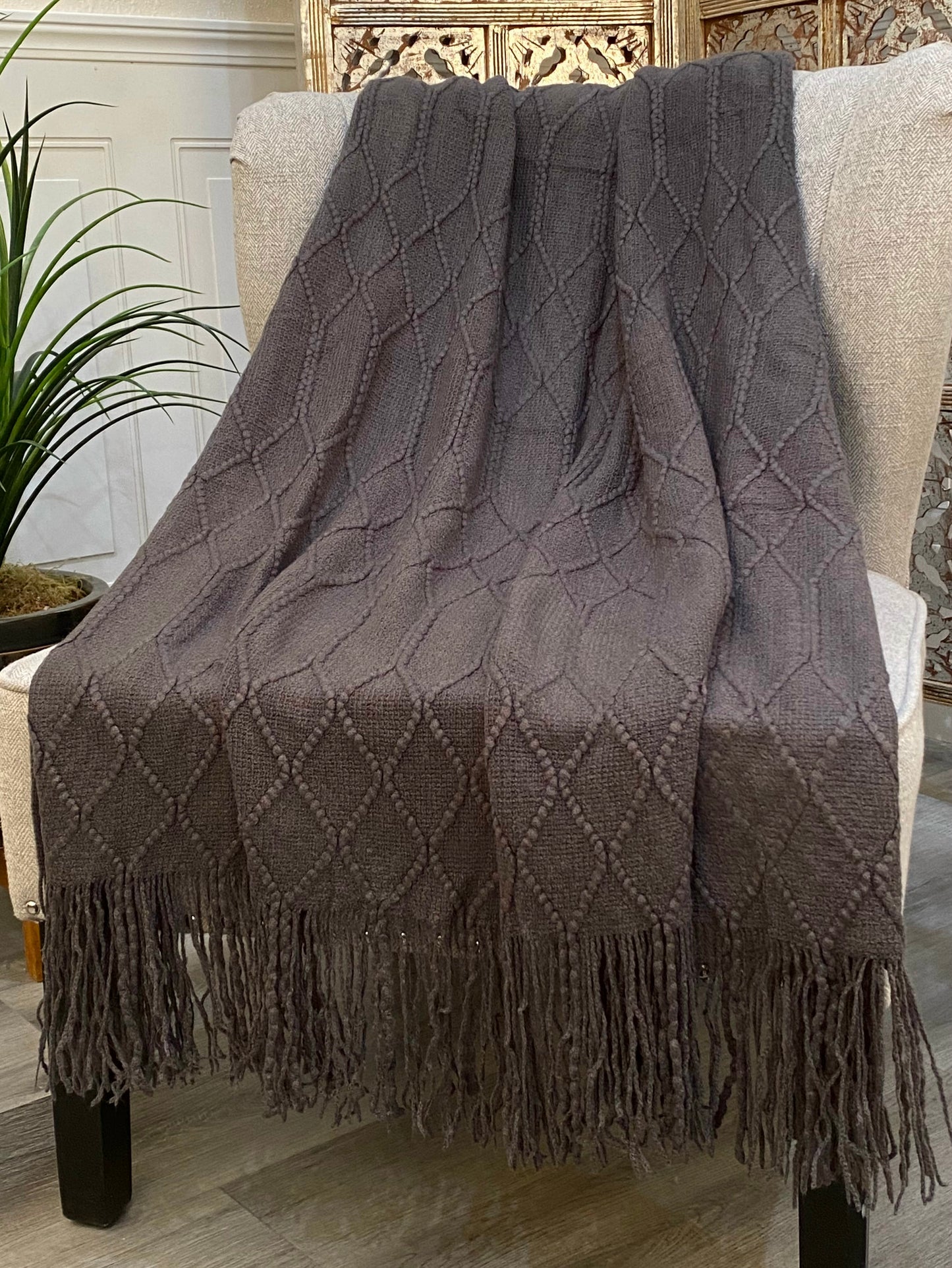 Highgrove - Throw Blanket - Acrylic 60" X 50" Toulon Collection - Dark Gray